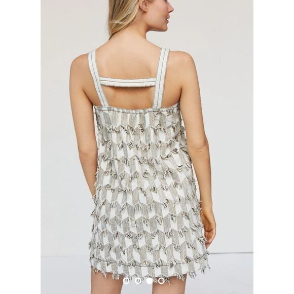 Anthropologie Womens Tan Beige Fringe Ladder Back Shift Dress Small - Picture 2 of 9